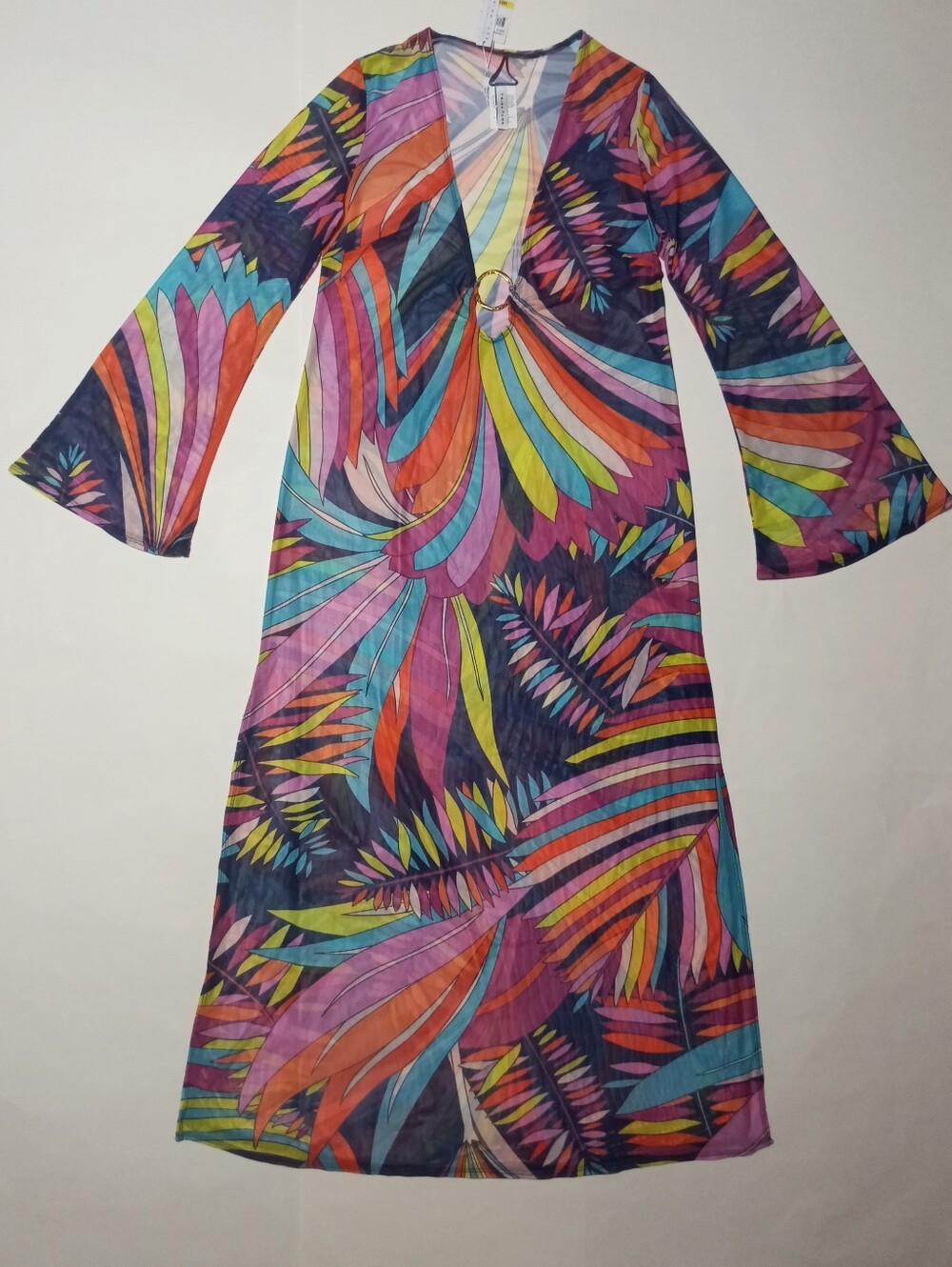 Trina Turk Paralia Multicolor Sheer Long-Sleeve Maxi Swim Cover-Up - Picture 2 of 11